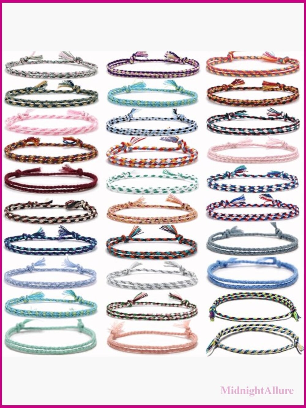 30 Pack Handmade Braided Wrap Bracelets Adjustable Friendship Cord Jewelry Set